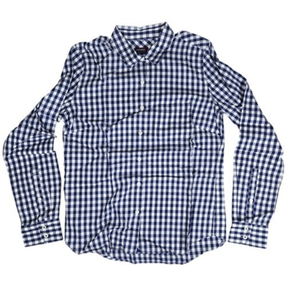 UNTUCKit Belleza Navy Blue Gingham Button Down Shirt Womens Size 4 Regular